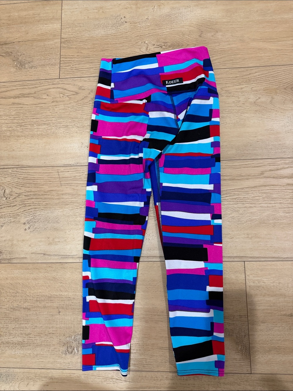 K-DEER womens Blue Pink Purple Striped Leggings